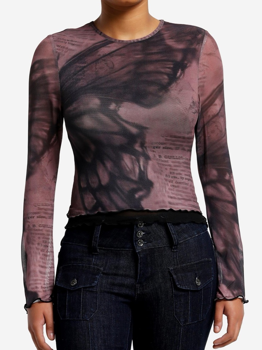 Hot Topic Butterfly Sheer Mesh Long Sleeve Top Y2K Fairy Grunge NWT